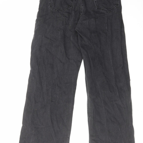 Bershka Womens Black Cotton Wide-Leg Jeans Size 28 in L31 in Regular Zip