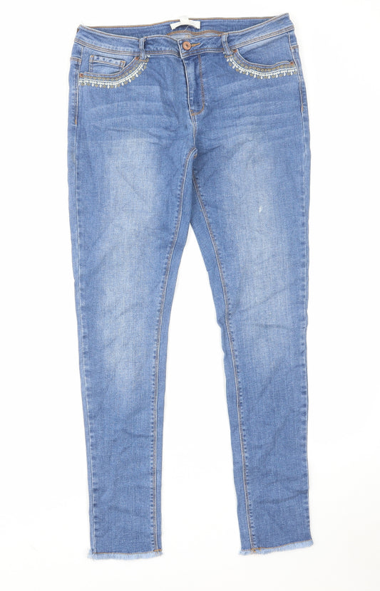 Springfield Womens Blue Cotton Skinny Jeans Size 14 L30 in Regular Zip