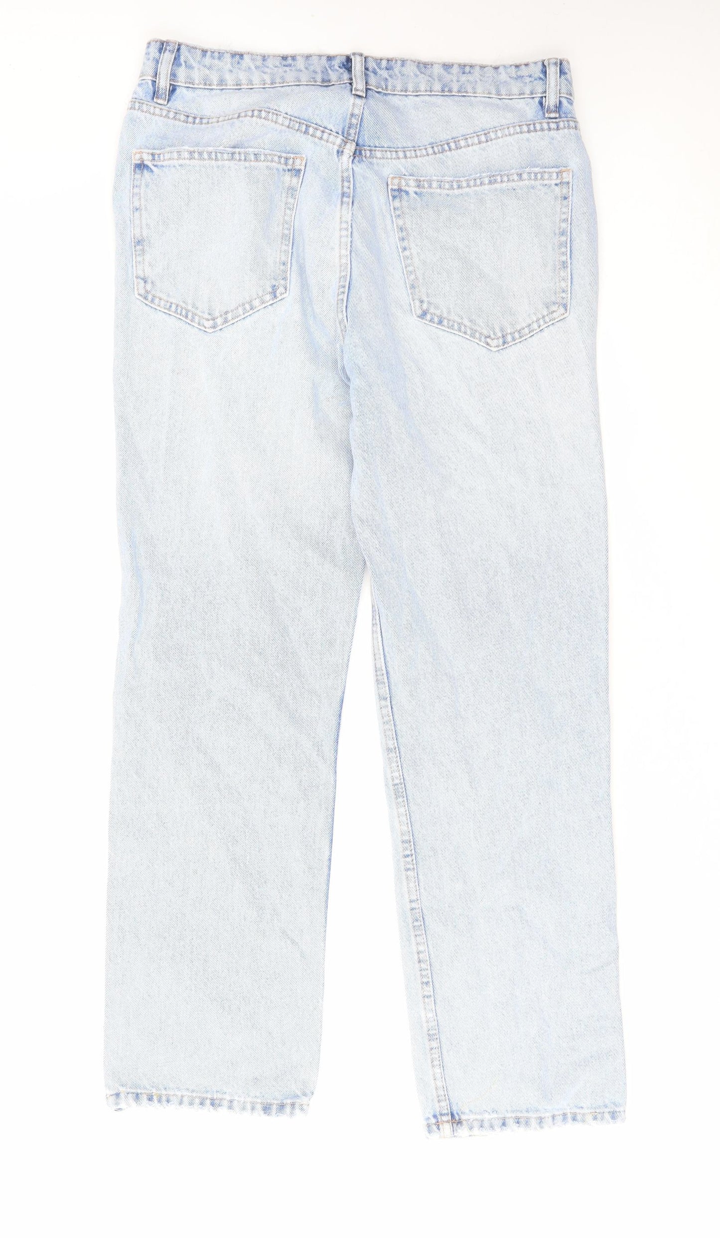Zara Womens Blue Cotton Straight Jeans Size 12 L28 in Regular Zip
