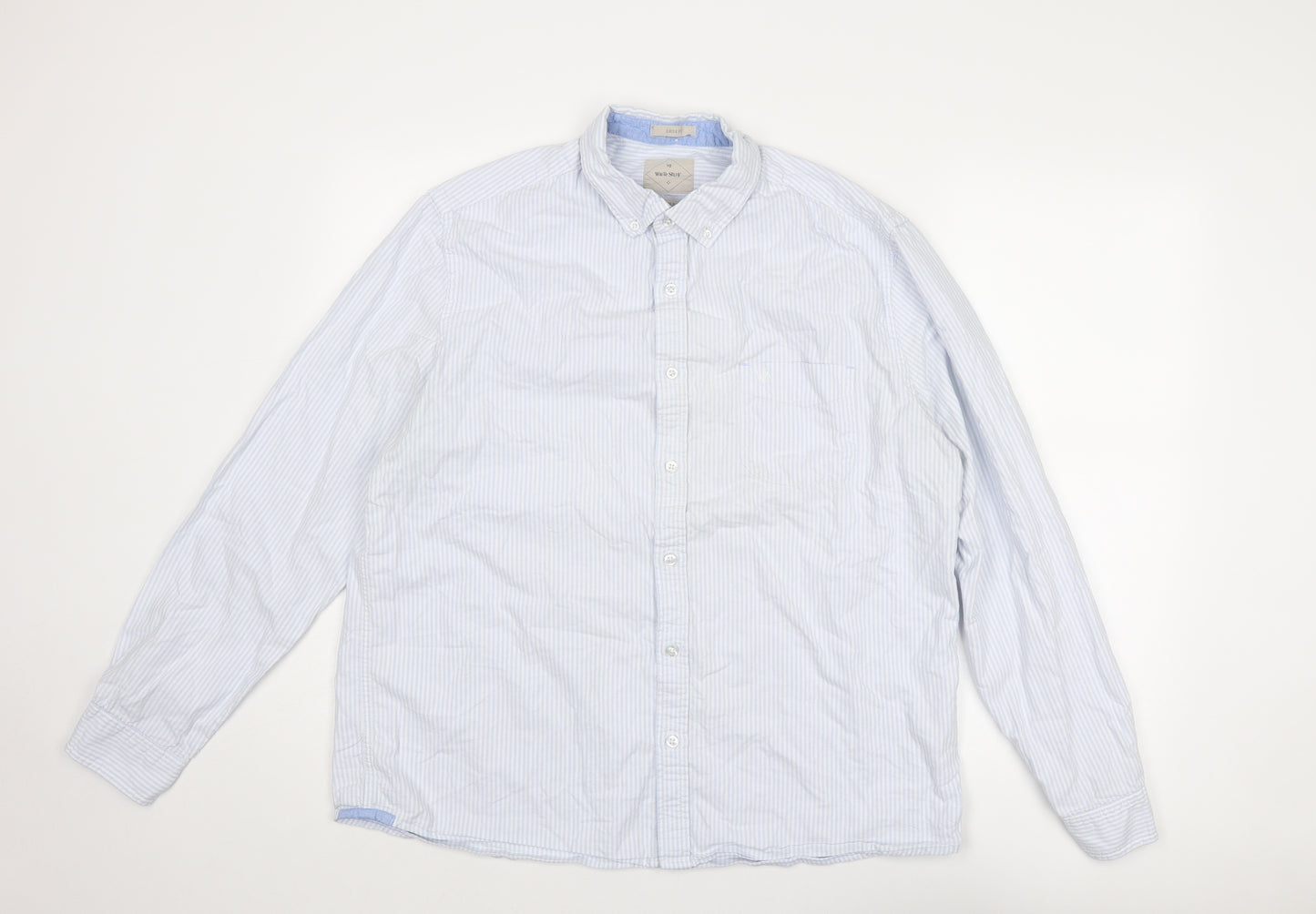 White Stuff Mens Blue Striped Cotton Button-Up Size XL Collared Button