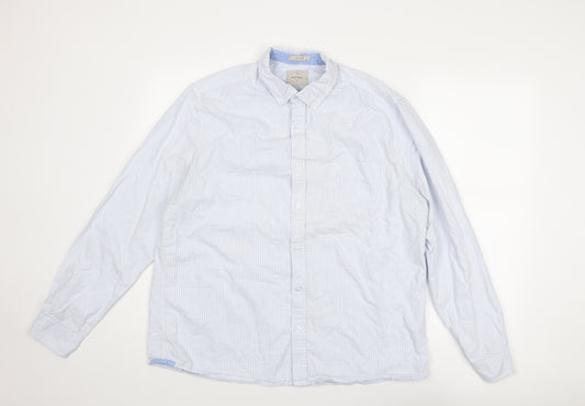 White Stuff Mens Blue Striped Cotton Button-Up Size XL Collared Button