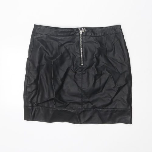 Dorothy Perkins Womens Black Polyurethane Mini Skirt Size 8 Zip