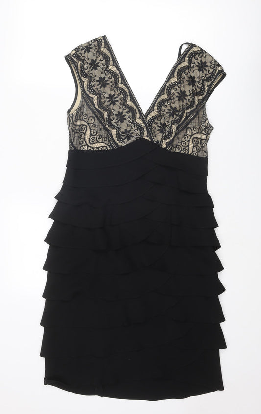 Eliza J Womens Black Polyester Shift Size 12 V-Neck Zip - Lace Details