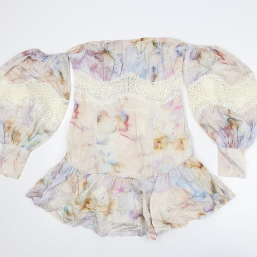 Karen Millen Womens Multicoloured Geometric Viscose Basic Blouse Size 12 Off the Shoulder - Tie-Dye