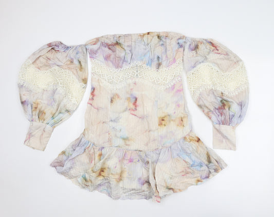 Karen Millen Womens Multicoloured Geometric Viscose Basic Blouse Size 12 Off the Shoulder - Tie-Dye