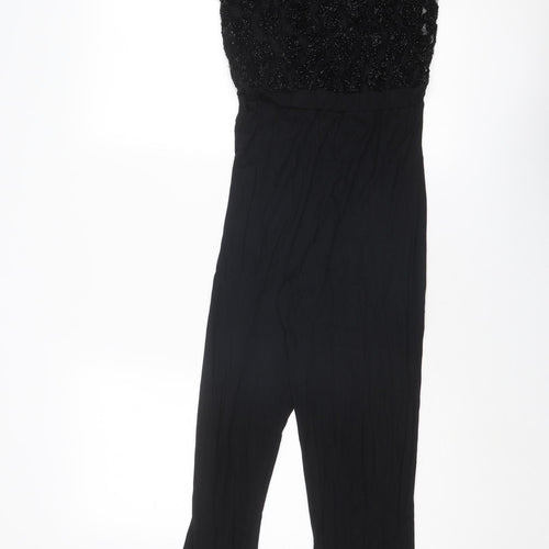Topshop Womens Black Polyester Jumpsuit One-Piece Size 8 L29 in Button