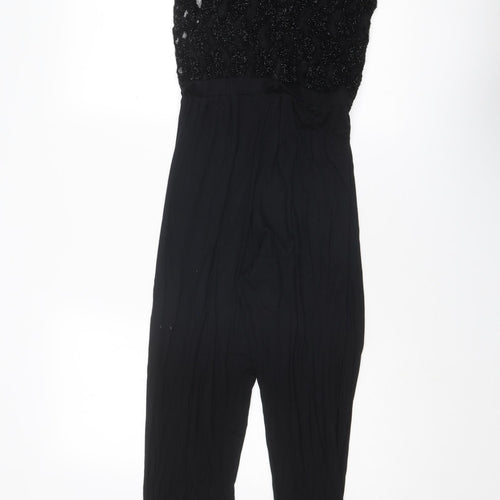 Topshop Womens Black Polyester Jumpsuit One-Piece Size 8 L29 in Button