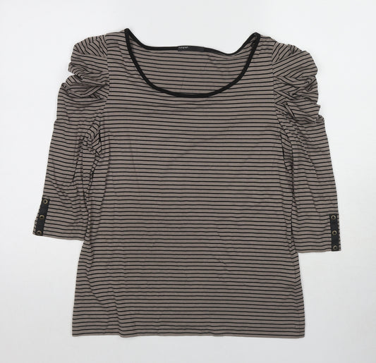 Autograph Womens Brown Striped Viscose Basic T-Shirt Size 16 Boat Neck - Ruched Sleeve Detail