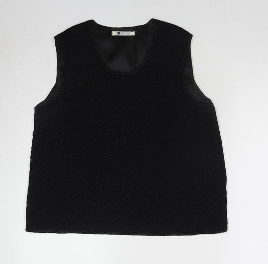 Glamour Womens Black Viscose Basic Blouse Size 14 Round Neck - Embellished