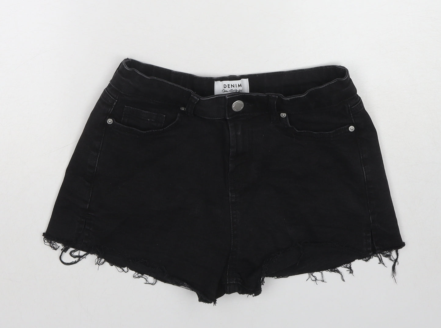 Miss Selfridge Womens Black Cotton Boyfriend Shorts Size 8 L3 in Regular Pull On - Raw Hem