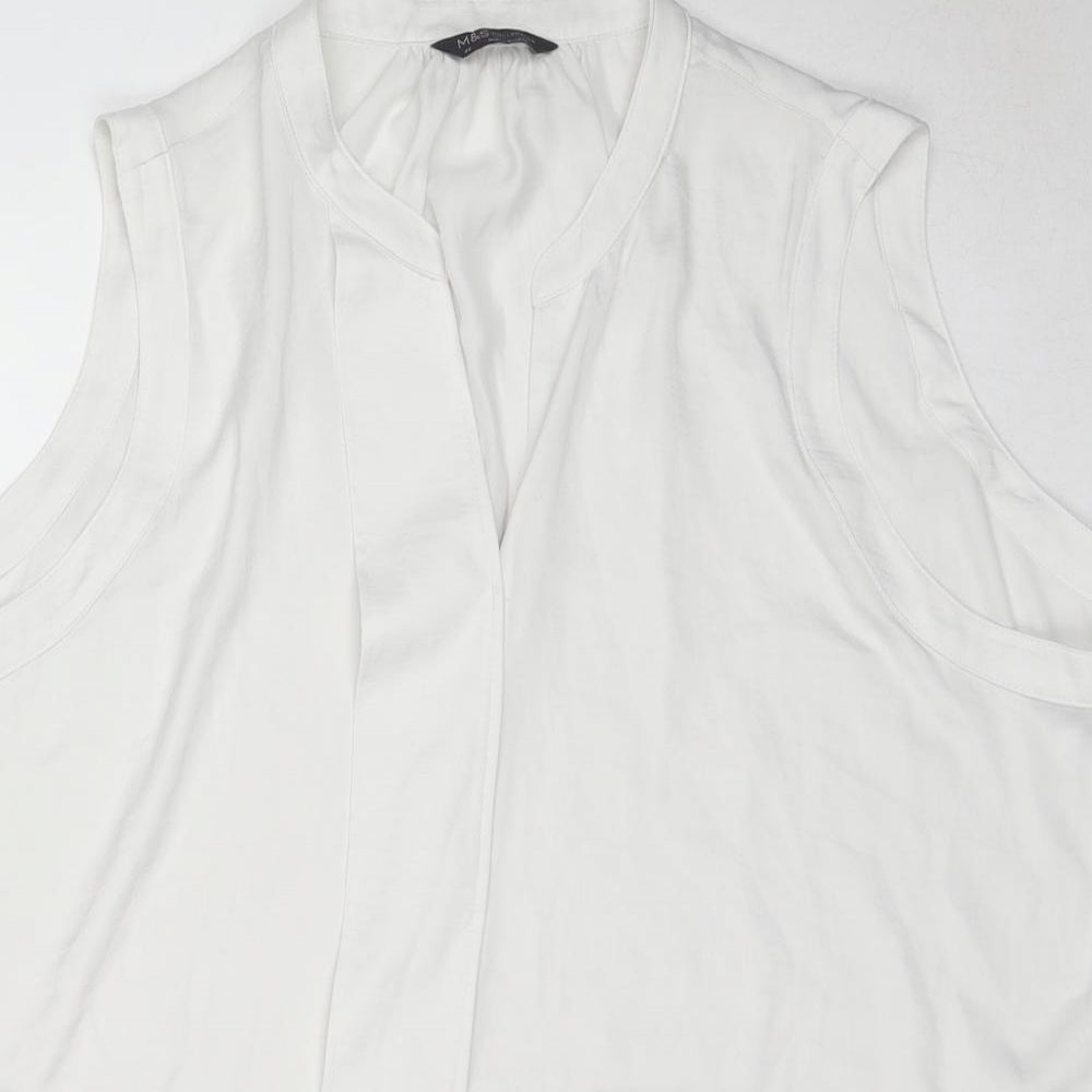 Marks and Spencer Womens White Polyester Basic Blouse Size 22 V-Neck