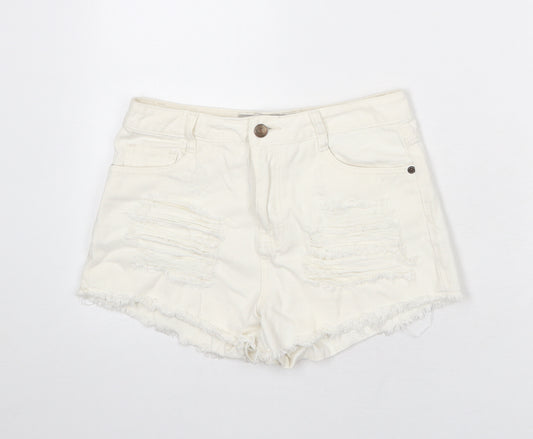 Denim & Co. Womens White Cotton Cut-Off Shorts Size 10 L3 in Regular Zip - Distressed