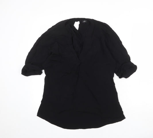 River Island Womens Black Viscose Basic Blouse Size 12 V-Neck - Twist Back Detail