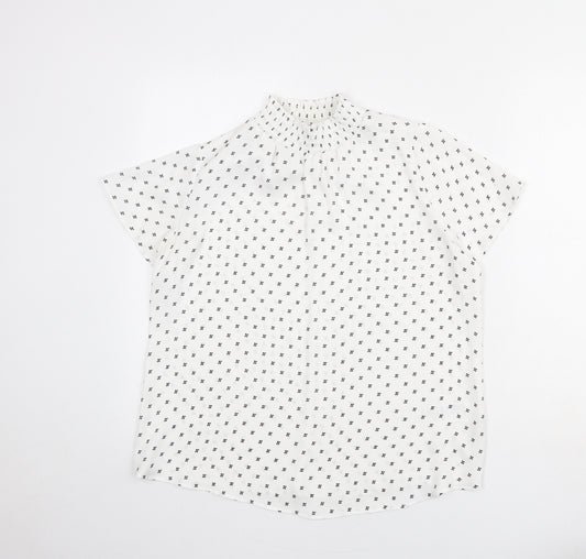 Debenhams Womens White Geometric Polyester Basic Blouse Size 14 Mock Neck