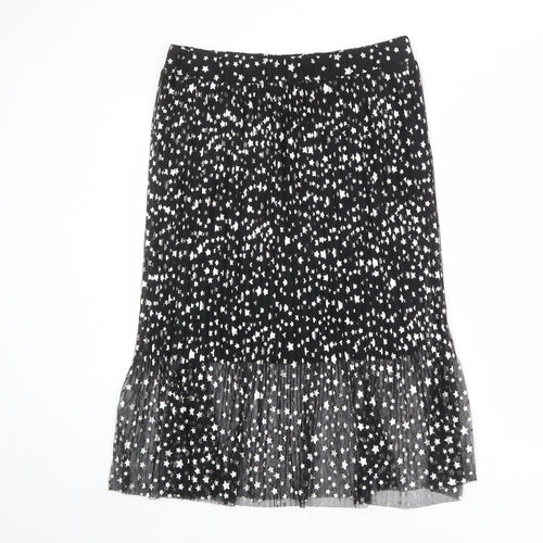 H&M Womens Black Geometric Polyester Pleated Skirt Size 16 - Star pattern