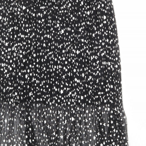 H&M Womens Black Geometric Polyester Pleated Skirt Size 16 - Star pattern