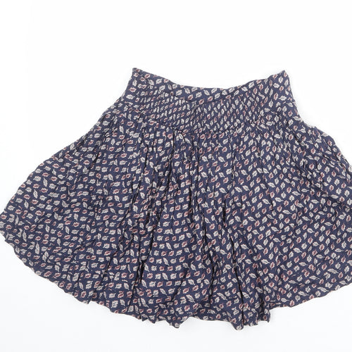 Fat Face Girls Blue Geometric Viscose Flare Skirt Size 10-11 Years Regular Pull On - Leaf Print Elasticated Waist