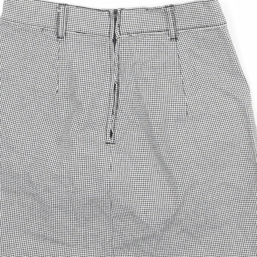 Divided by H&M Womens Black Geometric Cotton A-Line Skirt Size 6 Zip - Houndstooth pattern