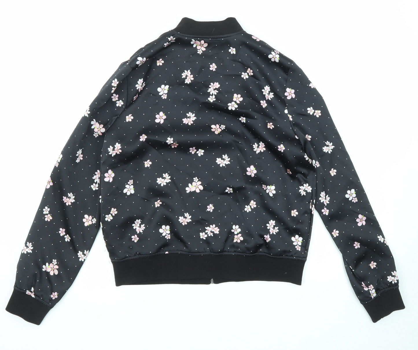 Marks and Spencer Womens Black Floral Bomber Jacket Jacket Size 8 Zip