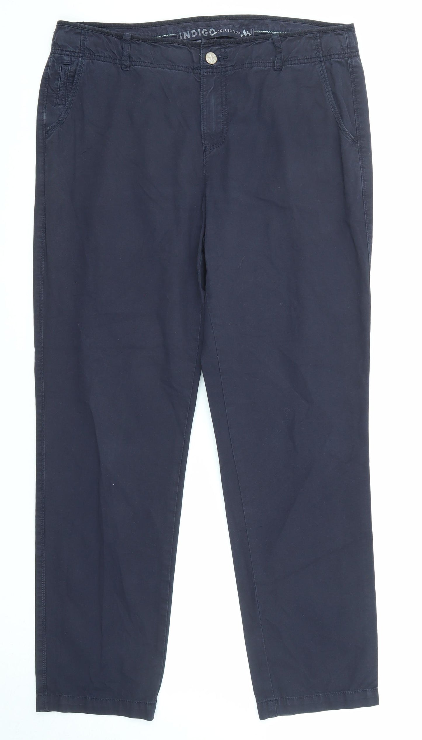Marks and Spencer Womens Blue Cotton Trousers Size 12 L29 in Regular Zip