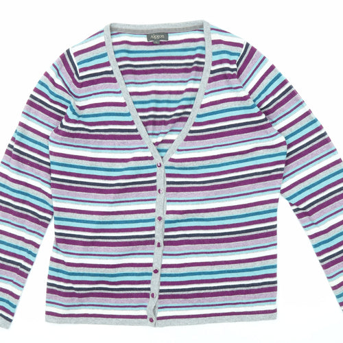 Alexon Womens Multicoloured V-Neck Striped Cotton Cardigan Jumper Size L