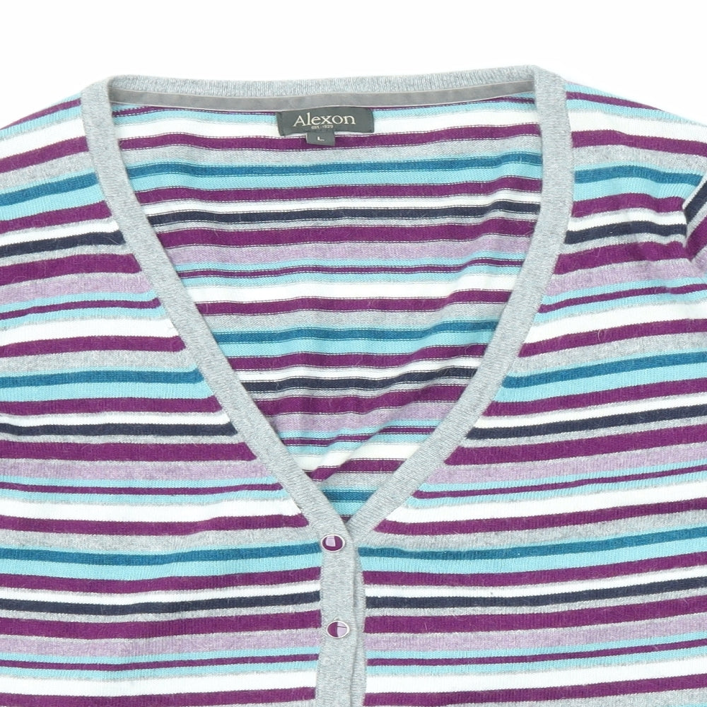 Alexon Womens Multicoloured V-Neck Striped Cotton Cardigan Jumper Size L