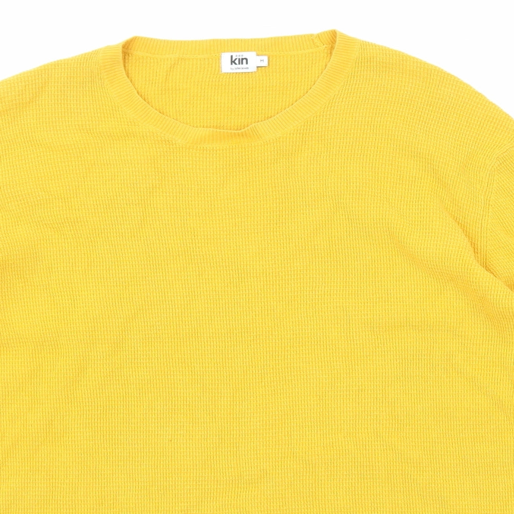 John Lewis Mens Yellow Round Neck Cotton Pullover Jumper Size M Long Sleeve