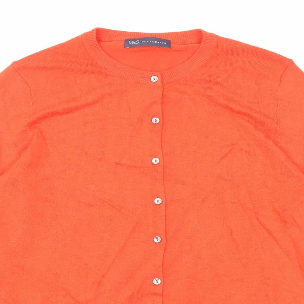 Marks and Spencer Womens Orange Round Neck Viscose Cardigan Jumper Size 12