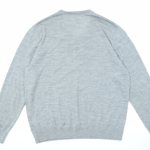 Gap Mens Grey V-Neck Wool Pullover Jumper Size XL Long Sleeve