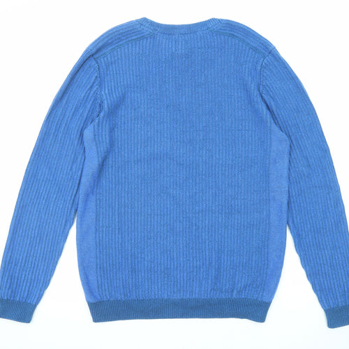 River Island Mens Blue Round Neck Cotton Pullover Jumper Size XL Long Sleeve