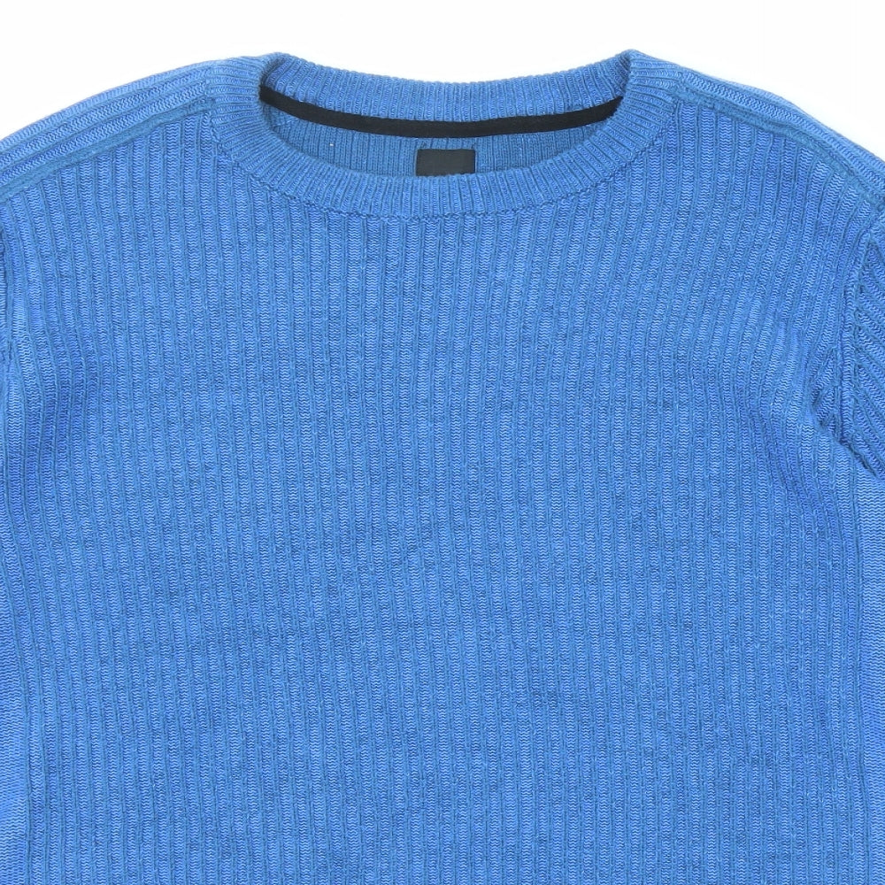River Island Mens Blue Round Neck Cotton Pullover Jumper Size XL Long Sleeve