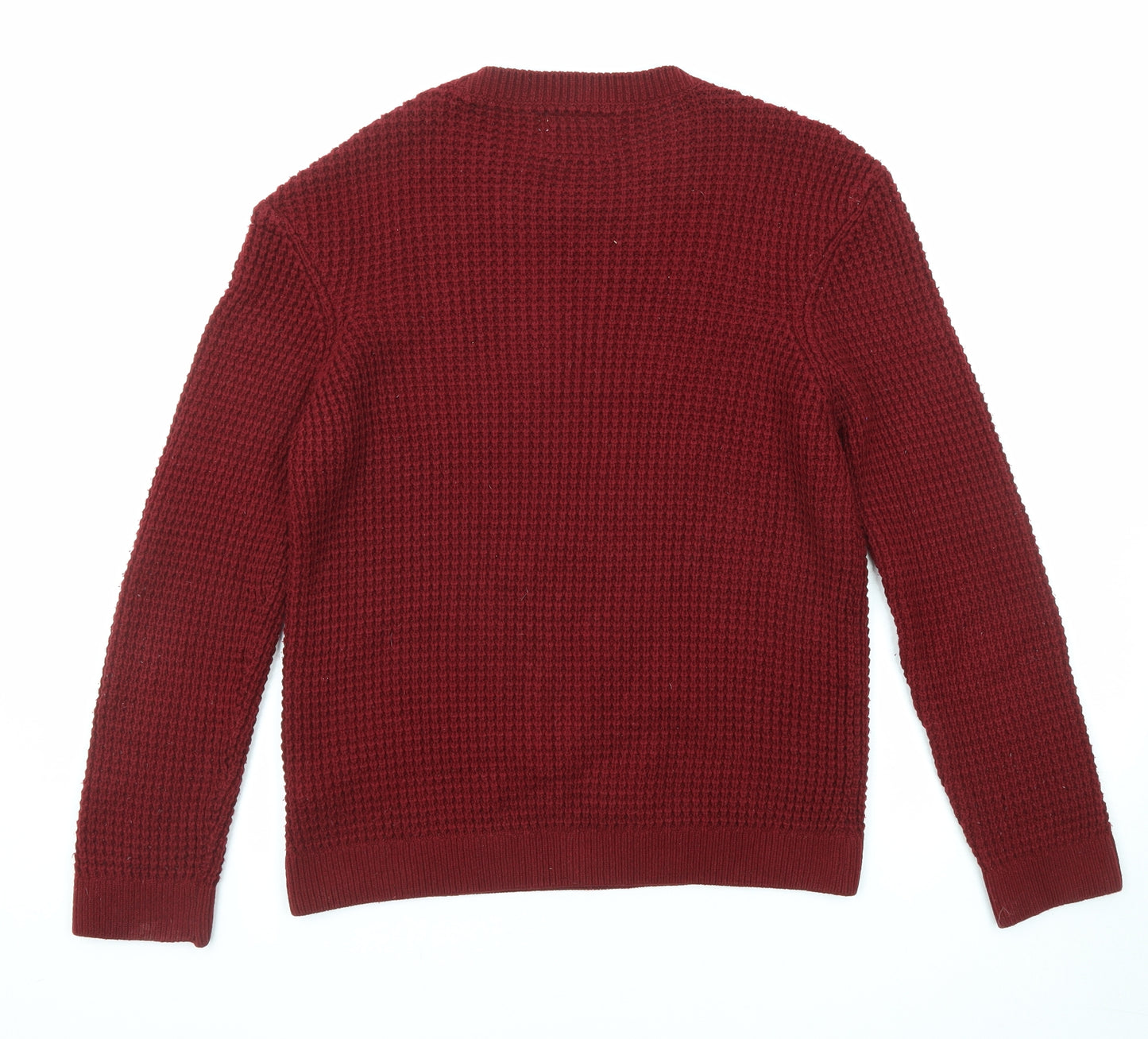Topman Mens Red Round Neck Acrylic Pullover Jumper Size S Long Sleeve