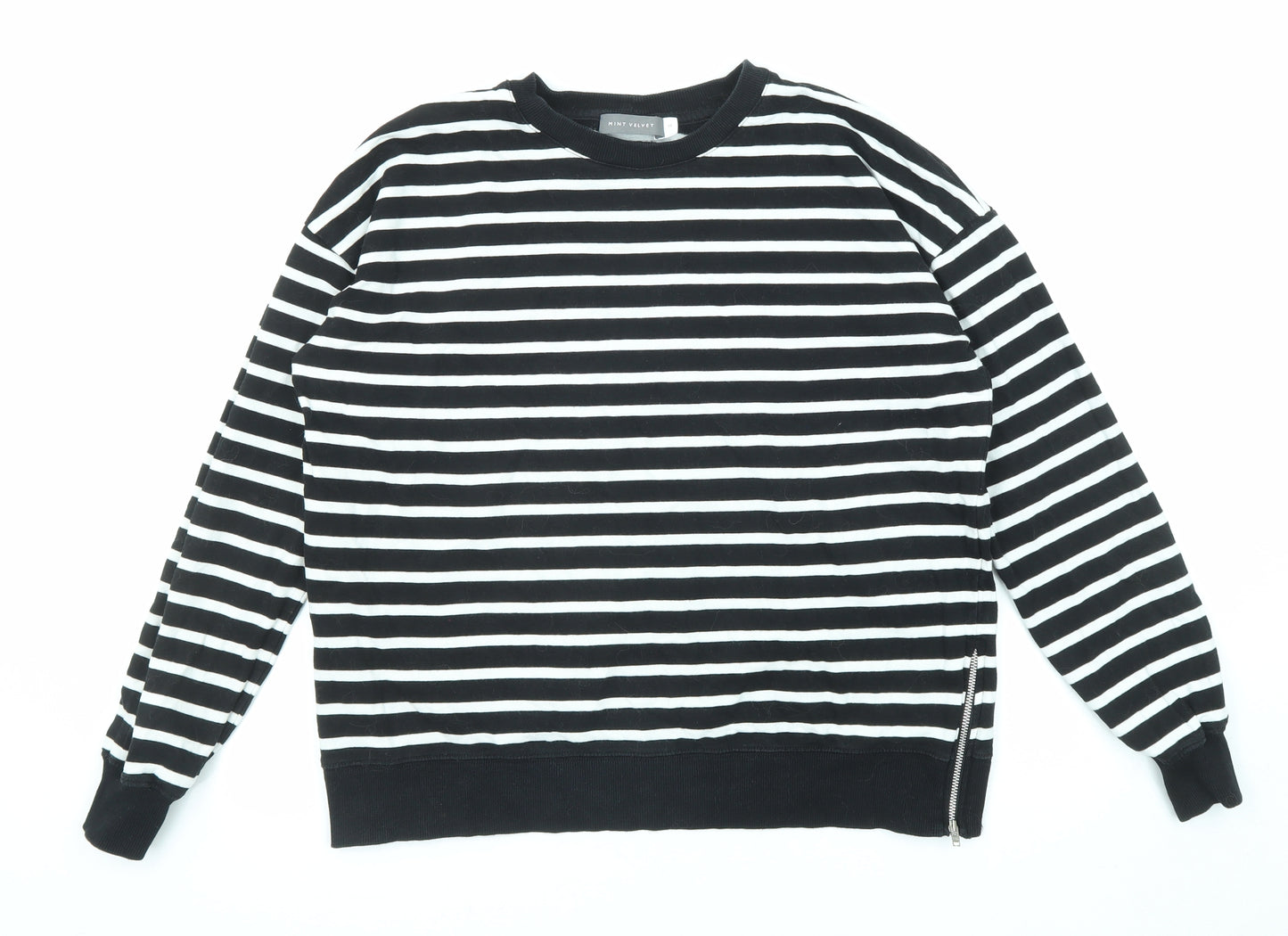 Mint Velvet Womens Black Striped Cotton Blend Pullover Sweatshirt Size M Pullover - Zip detail on sides