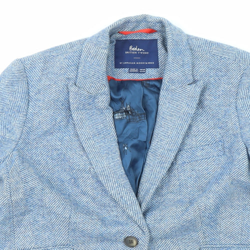 Boden Womens Blue Herringbone Wool Jacket Suit Jacket Size 16