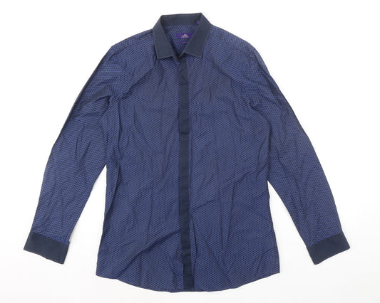 NEXT Mens Blue Geometric Polyester Dress Shirt Size 16.5 Collared Button - Size 16