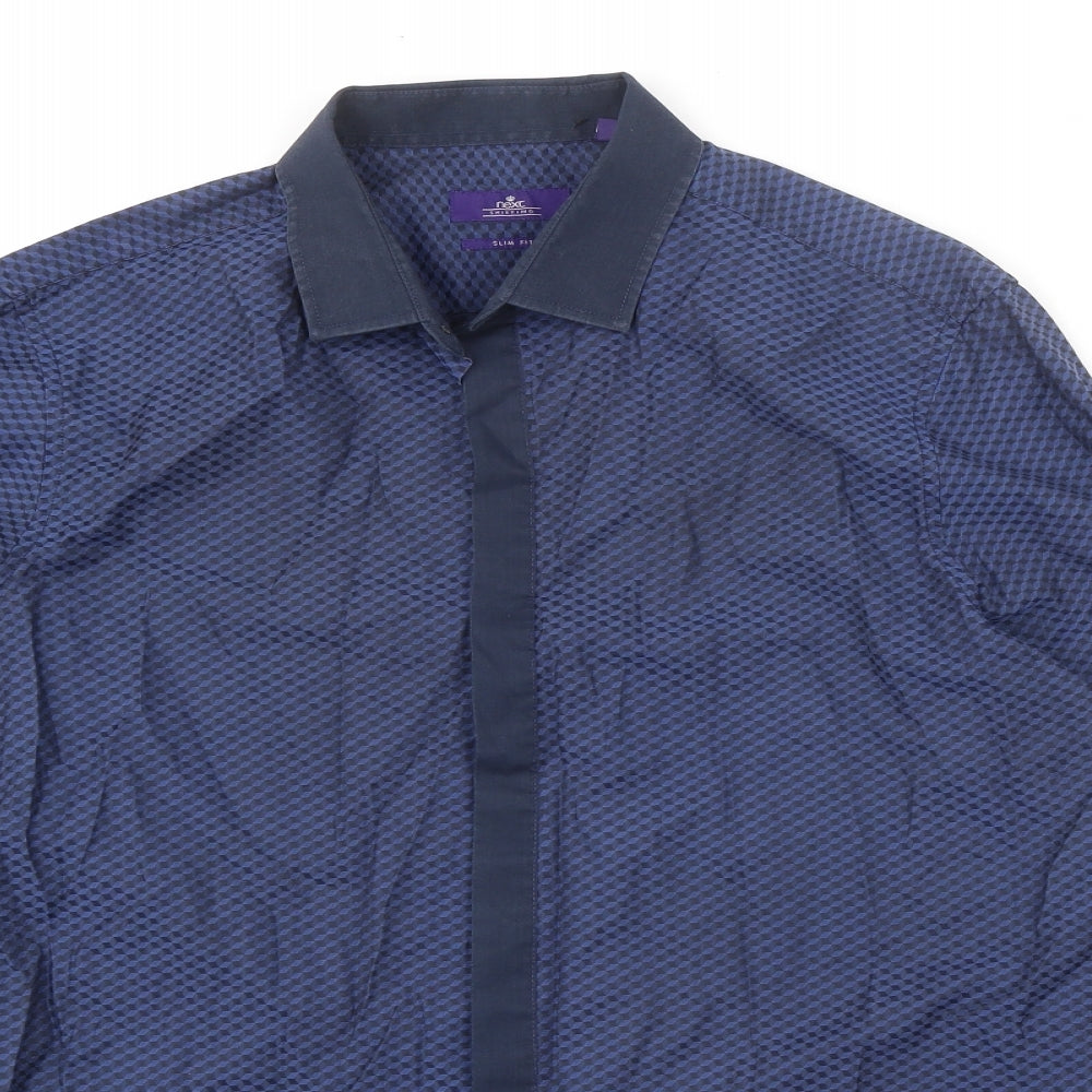 NEXT Mens Blue Geometric Polyester Dress Shirt Size 16.5 Collared Button - Size 16