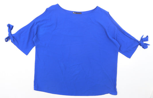 Marks and Spencer Womens Blue Polyester Basic T-Shirt Size 16 Round Neck - Cold Shoulder