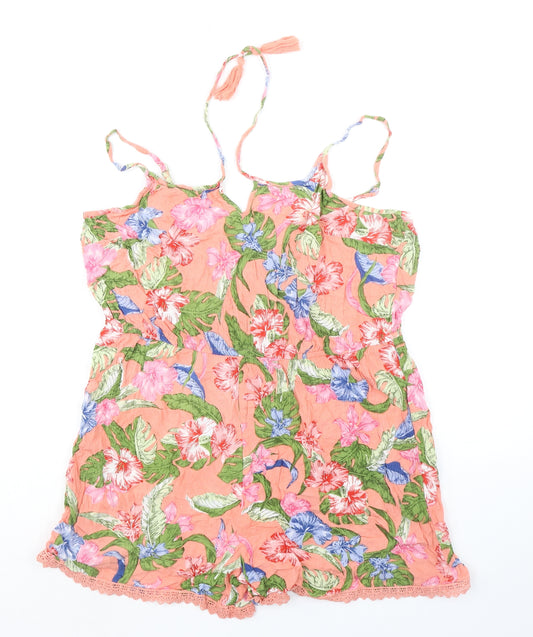 Dorothy Perkins Womens Pink Floral Viscose Playsuit One-Piece Size L