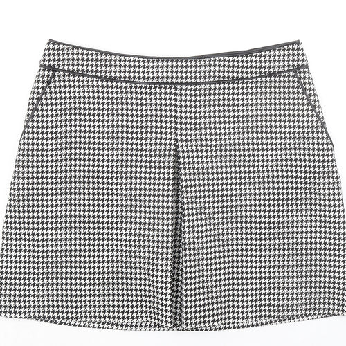 Oasis Womens Black Geometric Polyester A-Line Skirt Size 16 Zip - Houndstooth pattern