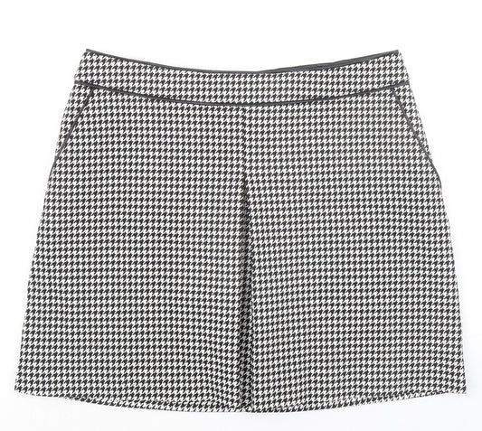 Oasis Womens Black Geometric Polyester A-Line Skirt Size 16 Zip - Houndstooth pattern