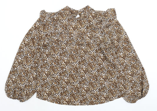 Topshop Womens Brown Animal Print Polyester Basic Blouse Size 10 Mock Neck - Cheetah Print