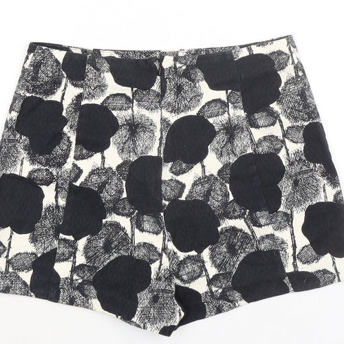 River Island Womens Black Geometric Cotton Basic Shorts Size 12 Regular Zip