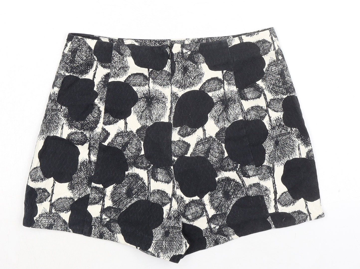 River Island Womens Black Geometric Cotton Basic Shorts Size 12 Regular Zip