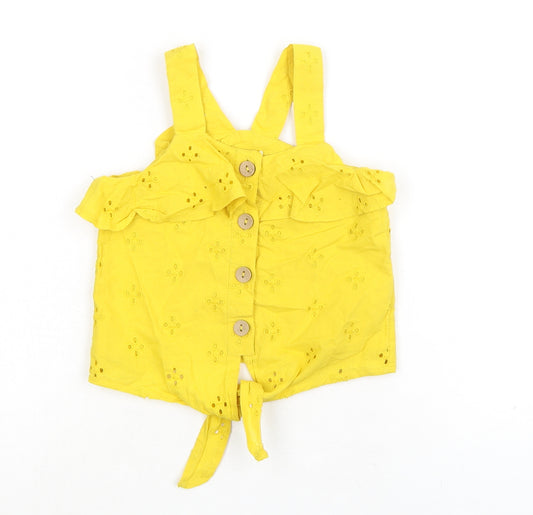 NEXT Girls Yellow 100% Cotton Basic Tank Size 5 Years Square Neck Button - Broderie Anglaise