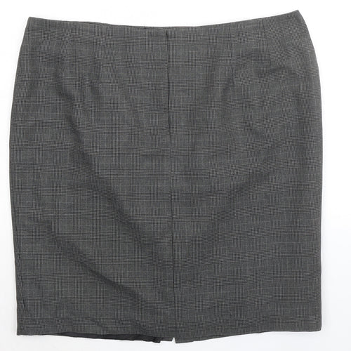 Marks and Spencer Womens Grey Plaid Polyester A-Line Skirt Size 20 Zip