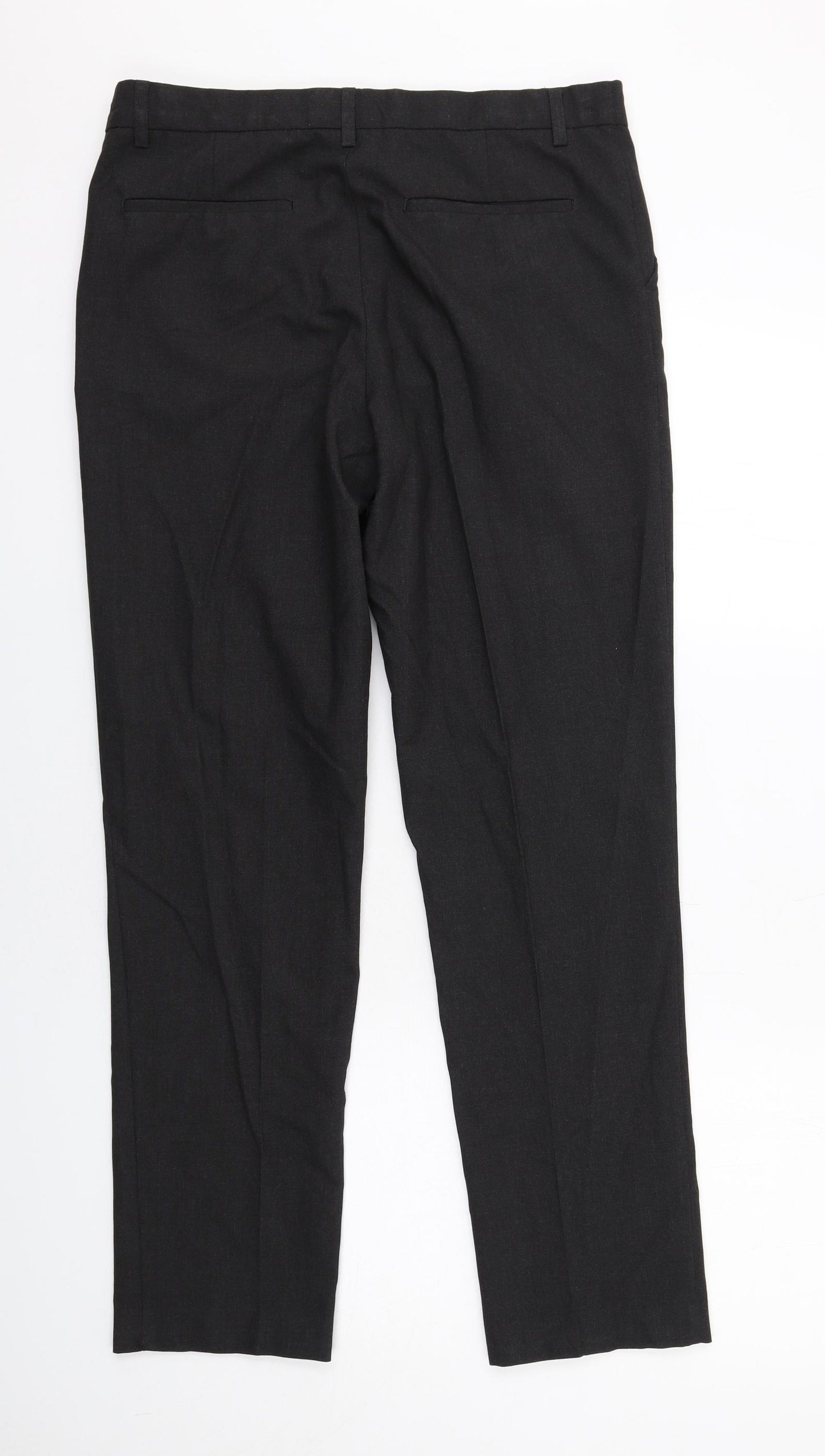 Marks and Spencer Mens Grey Polyester Dress Pants Trousers Size 34 in L30 in Regular Zip