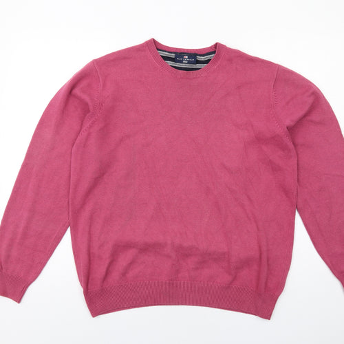 Blue Harbour Mens Pink Round Neck Cotton Pullover Jumper Size L Long Sleeve