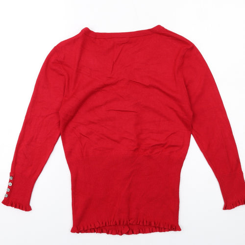 John Lewis Womens Red V-Neck Viscose Cardigan Jumper Size 10