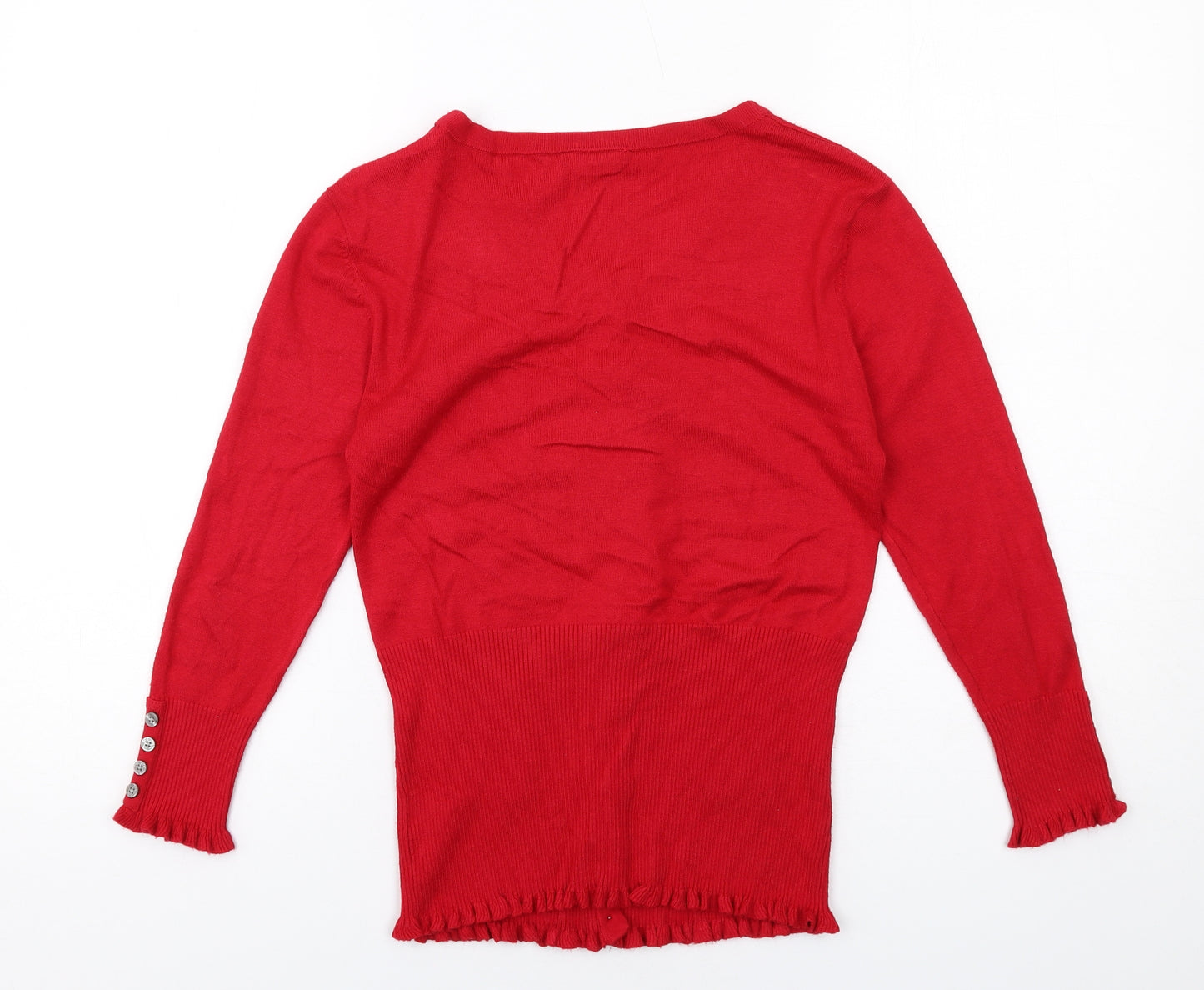 John Lewis Womens Red V-Neck Viscose Cardigan Jumper Size 10