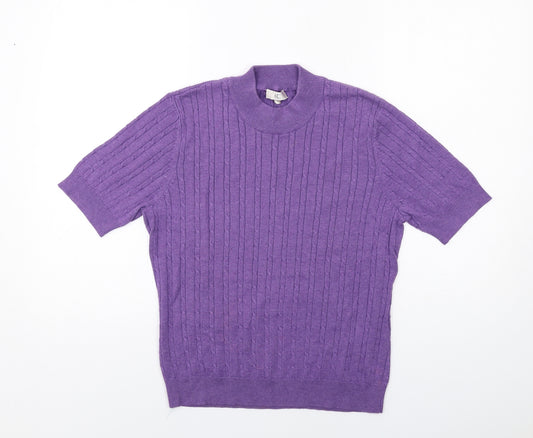 CC Womens Purple Mock Neck Cotton Pullover Jumper Size L